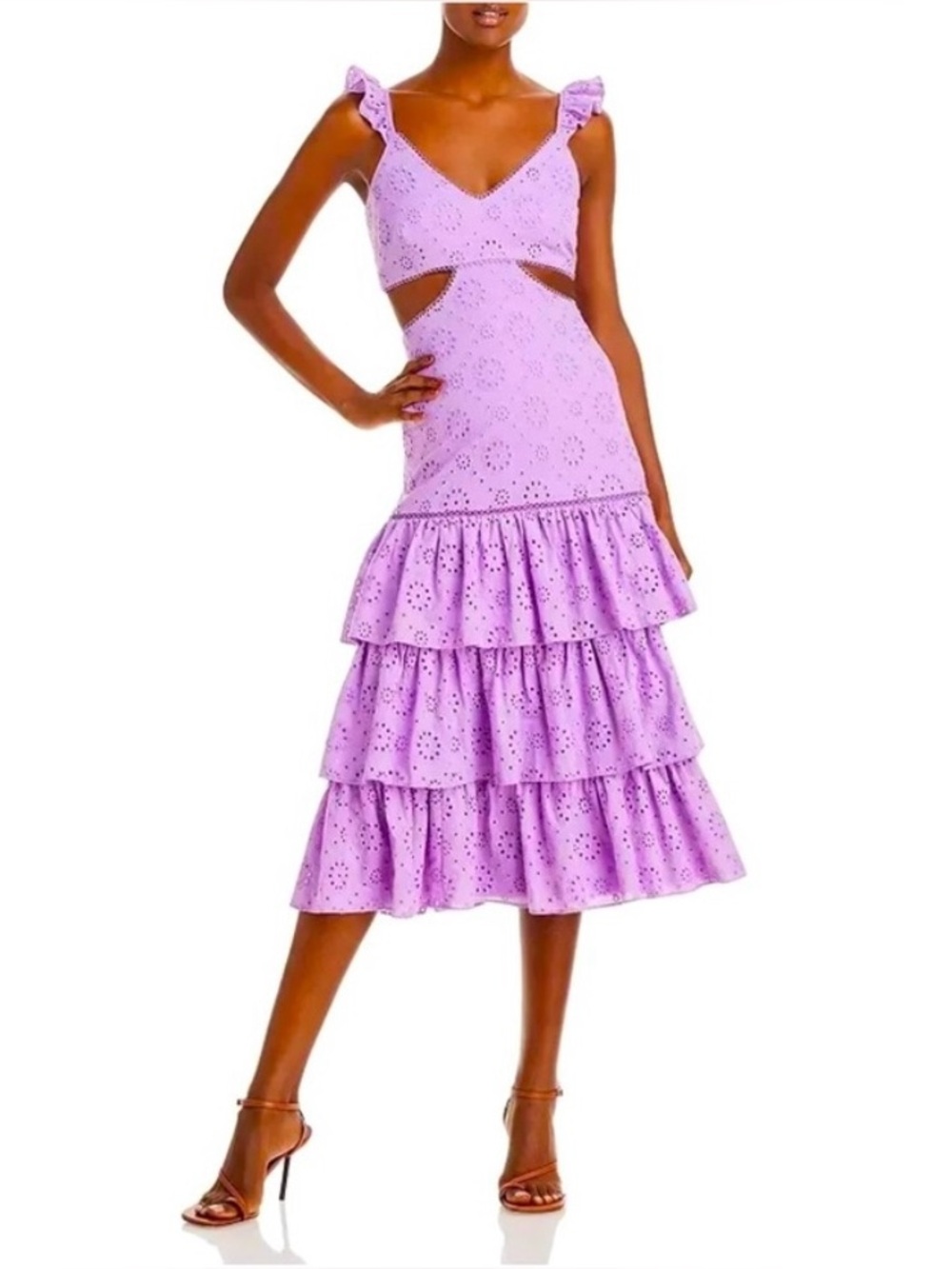 LIKELY Rosanna Violet Purple Eyelet Tiered Maxi Cutout Wedding Guest Dress Sz 10